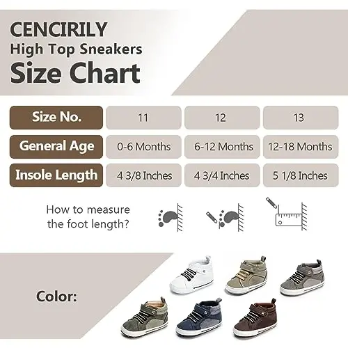 CENCIRILY Baby Boys Girls High Top Sneakers Soft Soles Anti Skid Infant Ankle Shoes Toddler Prewalker First Walking Crib Shoes - 6