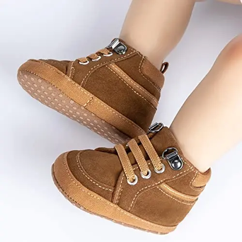 CENCIRILY Baby Boys Girls High Top Sneakers Soft Soles Anti Skid Infant Ankle Shoes Toddler Prewalker First Walking Crib Shoes - 2