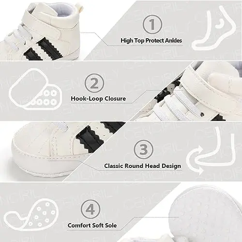 CENCIRILY Baby Boys Girls High Top Sneakers Soft Soles Anti Skid Infant Ankle Shoes Toddler Prewalker First Walking Crib Shoes - 3