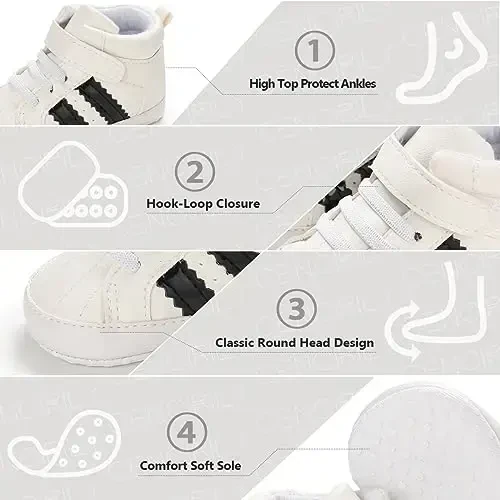 CENCIRILY Baby Boys Girls High Top Sneakers Soft Soles Anti Skid Infant Ankle Shoes Toddler Prewalker First Walking Crib Shoes - 3