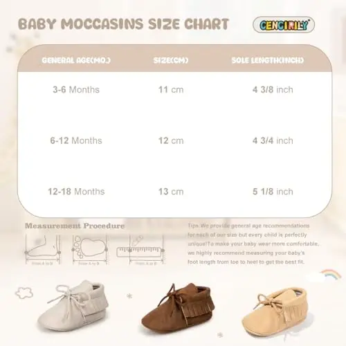 CENCIRILY Infant Baby Fringe Moccasin Slipper Boys Girls Tassel Crib Shoes | Suede Leather Upper, Soft Non-Slip Sole, Elastic Band, Toddler First Walking Shoe for 3-18 Months,Ideal for Indoor Daily Wear - 6