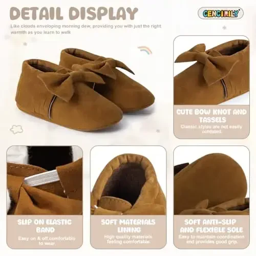 CENCIRILY Infant Baby Fringe Moccasin Slipper Boys Girls Tassel Suede Leather Toddler Sneakers Soft Sole First Walking Loafers Crib Shoes - 1