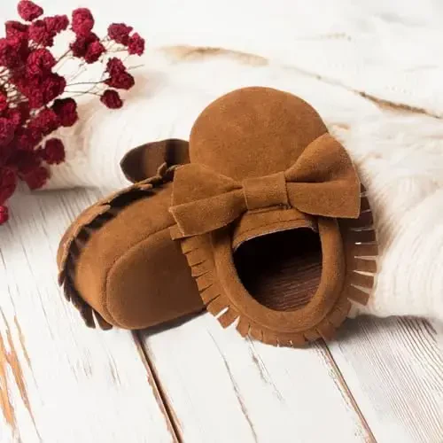 CENCIRILY Infant Baby Fringe Moccasin Slipper Boys Girls Tassel Suede Leather Toddler Sneakers Soft Sole First Walking Loafers Crib Shoes - 4