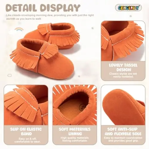 CENCIRILY Infant Baby Fringe Moccasin Slipper Boys Girls Tassel Suede Leather Toddler Sneakers Soft Sole First Walking Loafers Crib Shoes - 5