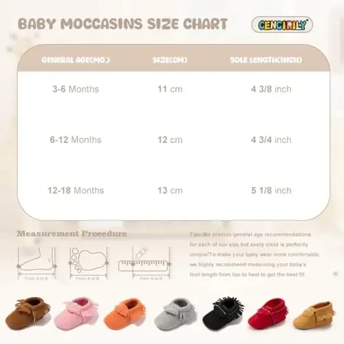 CENCIRILY Infant Baby Fringe Moccasin Slipper Boys Girls Tassel Suede Leather Toddler Sneakers Soft Sole First Walking Loafers Crib Shoes - 6
