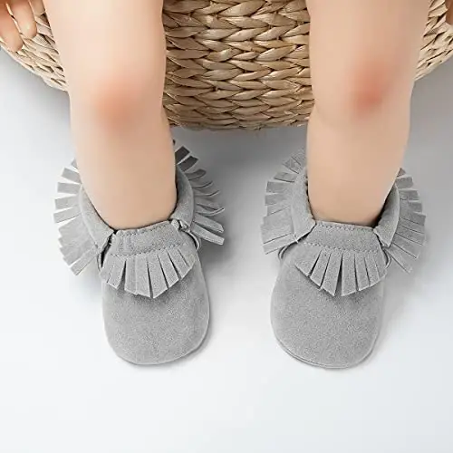 CENCIRILY Infant Baby Fringe Moccasin Slipper Boys Girls Tassel Suede Leather Toddler Sneakers Soft Sole First Walking Loafers Crib Shoes - 3