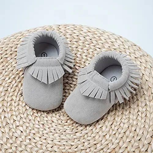 CENCIRILY Infant Baby Fringe Moccasin Slipper Boys Girls Tassel Suede Leather Toddler Sneakers Soft Sole First Walking Loafers Crib Shoes - 4