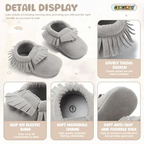 CENCIRILY Infant Baby Fringe Moccasin Slipper Boys Girls Tassel Suede Leather Toddler Sneakers Soft Sole First Walking Loafers Crib Shoes - 5
