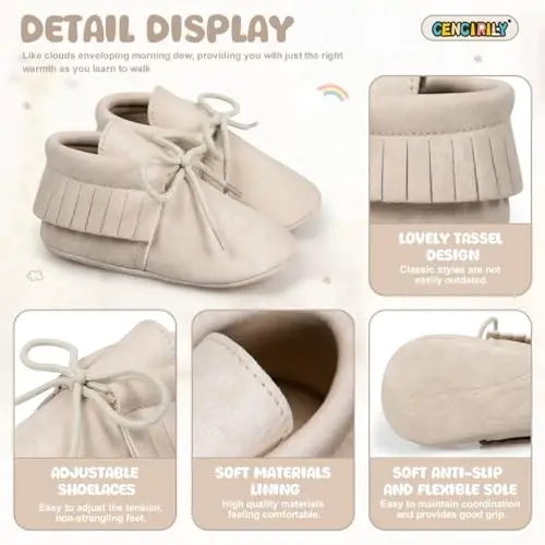 CENCIRILY Infant Baby Fringe Moccasin Slipper Boys Girls Tassel Suede Leather Toddler Sneakers Soft Sole First Walking Loafers Crib Shoes - 5