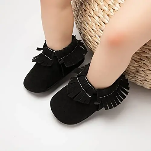 CENCIRILY Infant Baby Fringe Moccasin Slipper Boys Girls Tassel Suede Leather Toddler Sneakers Soft Sole First Walking Loafers Crib Shoes - 3