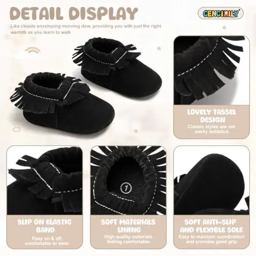 CENCIRILY Infant Baby Fringe Moccasin Slipper Boys Girls Tassel Suede Leather Toddler Sneakers Soft Sole First Walking Loafers Crib Shoes - 5
