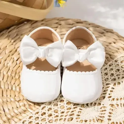 CENCIRILY Infant Baby Girls Mary Jane Flats Non Slip Soft Sole Prewalker Princess Wedding Dress Shoes - 5