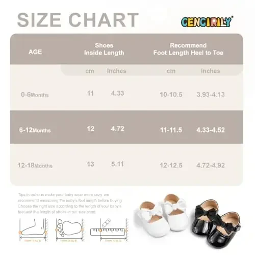 CENCIRILY Infant Baby Girls Mary Jane Flats Non Slip Soft Sole Prewalker Princess Wedding Dress Shoes - 6