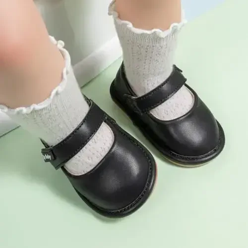 CENCIRILY Infant Baby Girls Mary Jane Flats Non Slip Soft Sole Prewalker Princess Wedding Dress Shoes - 2