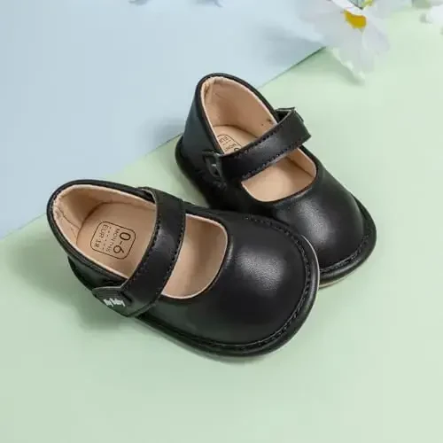 CENCIRILY Infant Baby Girls Mary Jane Flats Non Slip Soft Sole Prewalker Princess Wedding Dress Shoes - 5