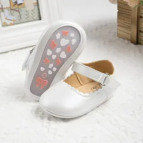 CENCIRILY Infant Baby Girls Mary Jane Flats Non Slip Soft Sole Prewalker Princess Wedding Dress Shoes - 2