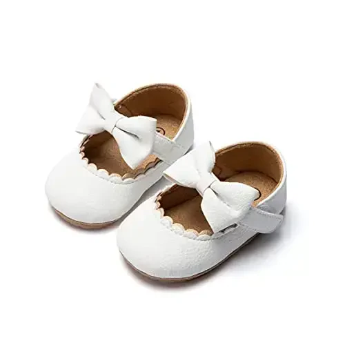CENCIRILY Infant Baby Girls Mary Jane Flats Non Slip Soft Sole Prewalker Princess Wedding Dress Shoes - 1