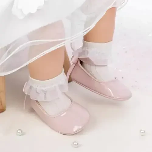 CENCIRILY Infant Baby Girls Mary Jane Flats Non Slip Soft Sole Prewalker Princess Wedding Dress Shoes - 3