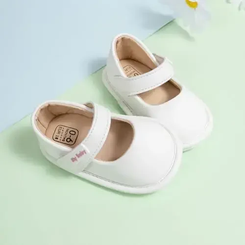 CENCIRILY Infant Baby Girls Mary Jane Flats Non Slip Soft Sole Prewalker Princess Wedding Dress Shoes - 5