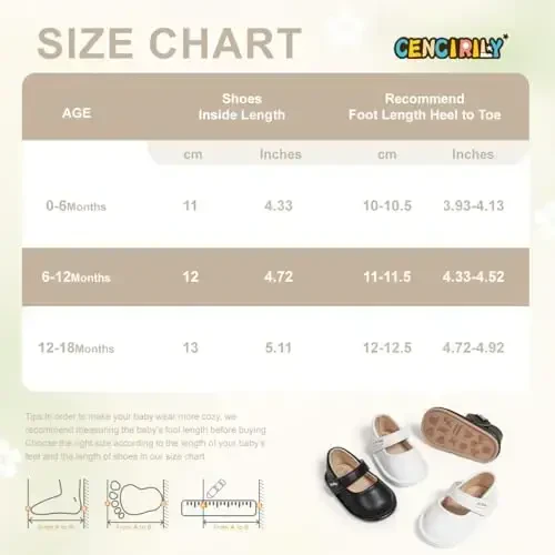 CENCIRILY Infant Baby Girls Mary Jane Flats Non Slip Soft Sole Prewalker Princess Wedding Dress Shoes - 6
