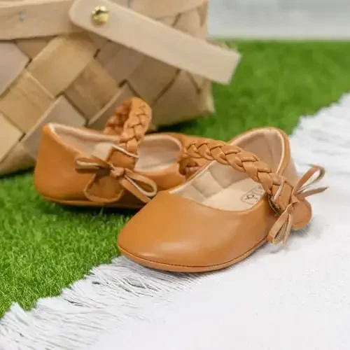 CENCIRILY Infant Baby Girls Mary Jane Flats Non Slip Soft Sole Prewalker Princess Wedding Dress Shoes - 5