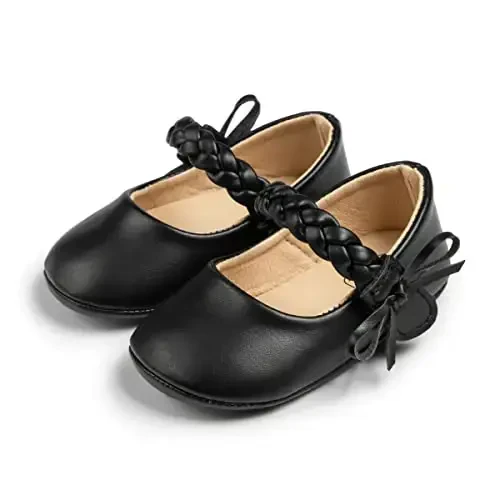 CENCIRILY Infant Baby Girls Mary Jane Flats Non Slip Soft Sole Prewalker Princess Wedding Dress Shoes - 1