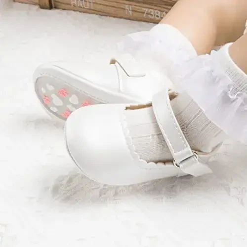CENCIRILY Infant Baby Girls Mary Jane Flats Non Slip Soft Sole Prewalker Princess Wedding Dress Shoes - 10