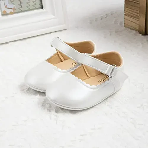 CENCIRILY Infant Baby Girls Mary Jane Flats Non Slip Soft Sole Prewalker Princess Wedding Dress Shoes - 8