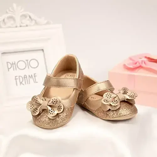 CENCIRILY Infant Baby Girls Mary Jane Flats Non Slip Soft Sole Prewalker Princess Wedding Dress Shoes - 5