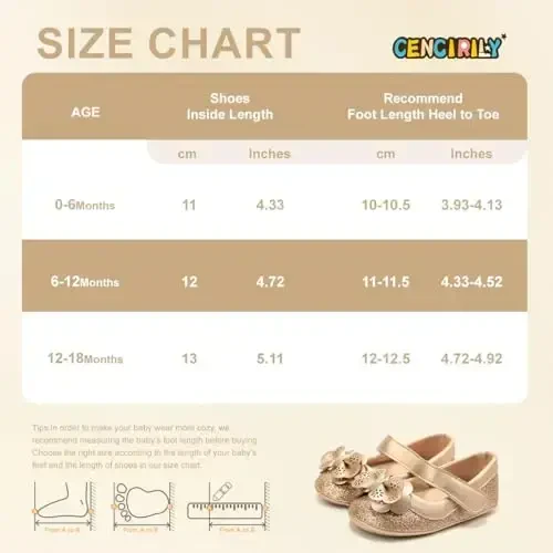 CENCIRILY Infant Baby Girls Mary Jane Flats Non Slip Soft Sole Prewalker Princess Wedding Dress Shoes - 6