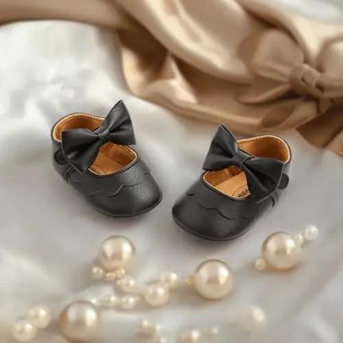 CENCIRILY Infant Baby Girls Mary Jane Flats Non Slip Soft Sole Prewalker Princess Wedding Dress Shoes - 3