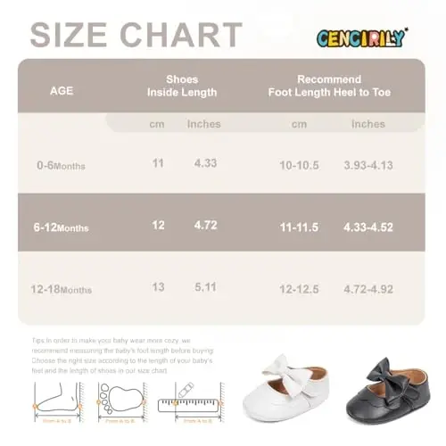 CENCIRILY Infant Baby Girls Mary Jane Flats Non Slip Soft Sole Prewalker Princess Wedding Dress Shoes - 6