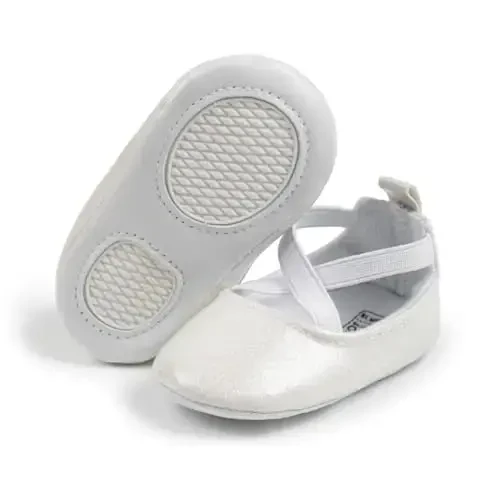 CENCIRILY Infant Baby Girls Mary Jane Flats Non Slip Soft Sole Prewalker Princess Wedding Dress Shoes - 1