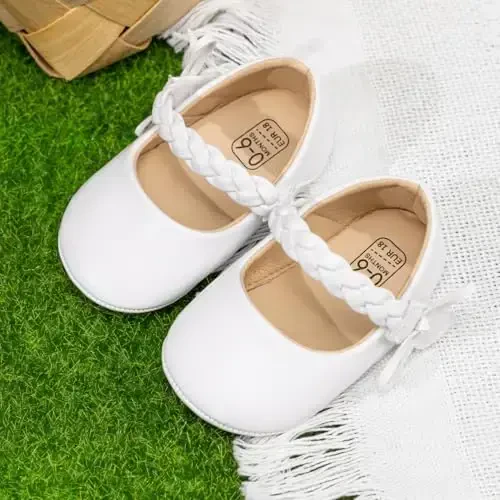 CENCIRILY Infant Baby Girls Mary Jane Flats Non Slip Soft Sole Prewalker Princess Wedding Dress Shoes - 3