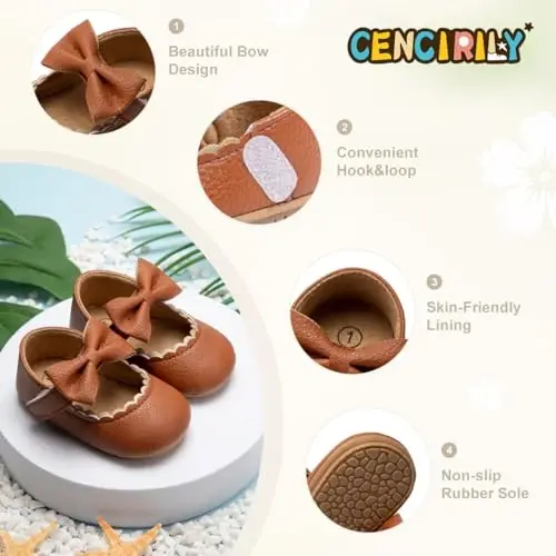 CENCIRILY Infant Baby Girls Mary Jane Flats Non Slip Soft Sole Prewalker Princess Wedding Dress Shoes - 4