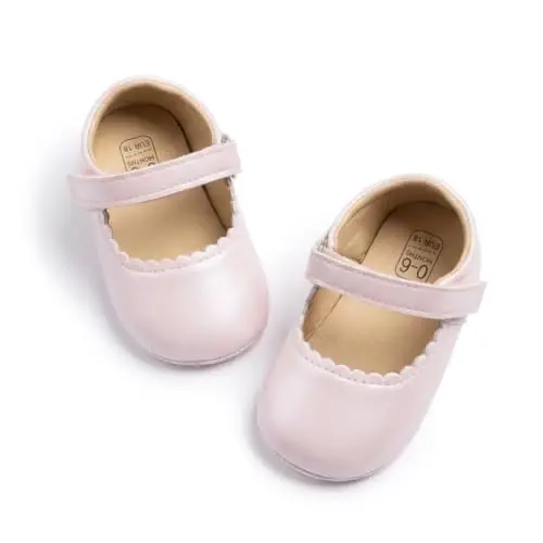 CENCIRILY Infant Baby Girls Mary Jane Flats Non Slip Soft Sole Prewalker Princess Wedding Dress Shoes - 1