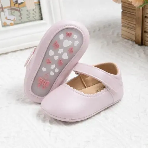 CENCIRILY Infant Baby Girls Mary Jane Flats Non Slip Soft Sole Prewalker Princess Wedding Dress Shoes - 3