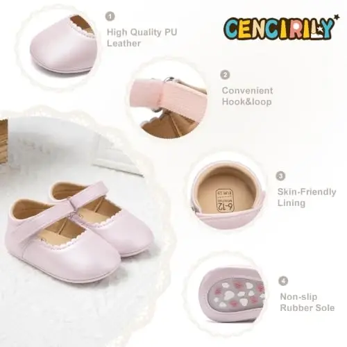 CENCIRILY Infant Baby Girls Mary Jane Flats Non Slip Soft Sole Prewalker Princess Wedding Dress Shoes - 4