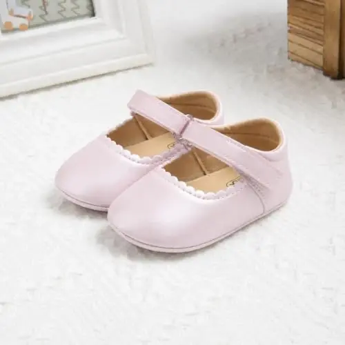 CENCIRILY Infant Baby Girls Mary Jane Flats Non Slip Soft Sole Prewalker Princess Wedding Dress Shoes - 5