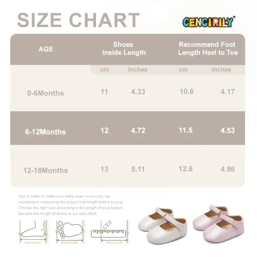 CENCIRILY Infant Baby Girls Mary Jane Flats Non Slip Soft Sole Prewalker Princess Wedding Dress Shoes - 6