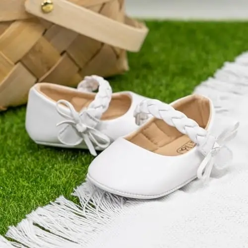 CENCIRILY Infant Baby Girls Mary Jane Flats Non Slip Yumshoq Taglikli Ilk Qadamlar Malika To'y Liboslari Poyafzallari - 5