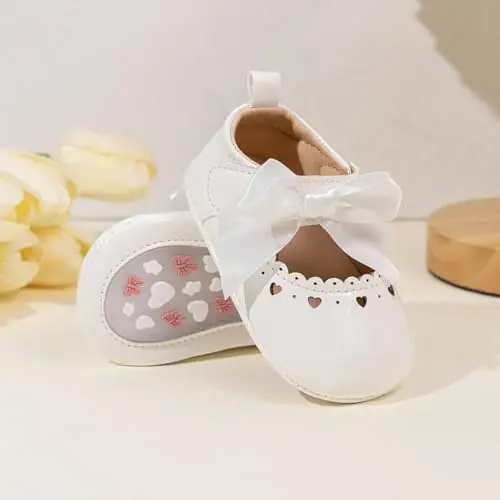 CENCIRILY Infant Baby Girls Mary Jane Flats Sirpanmaydigan Yumshoq Taglik Ilk Qadam Prenses To'y Liboslari Poyafzali - 5
