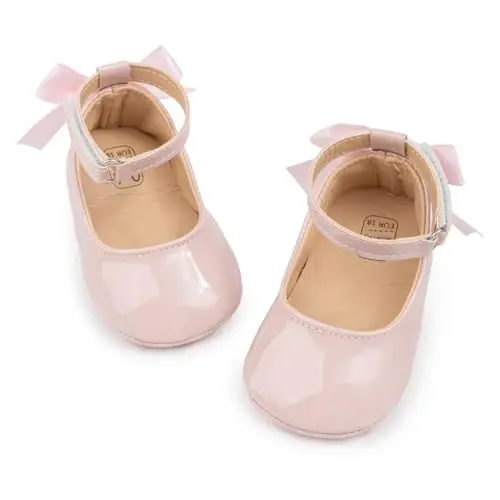 CENCIRILY Infant Baby Girls Mary Jane Flats Sirpanmaydigan Yumshoq Taglik İlk Qadam Princess To'y Liboslari Poyafzallari - 1