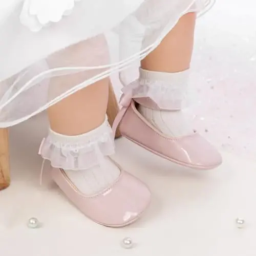 CENCIRILY Infant Baby Girls Mary Jane Flats Sirpanmaydigan Yumshoq Taglik İlk Qadam Princess To'y Liboslari Poyafzallari - 3