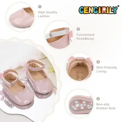 CENCIRILY Infant Baby Girls Mary Jane Flats Sirpanmaydigan Yumshoq Taglik İlk Qadam Princess To'y Liboslari Poyafzallari - 4