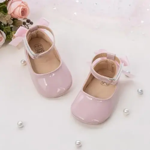 CENCIRILY Infant Baby Girls Mary Jane Flats Sirpanmaydigan Yumshoq Taglik İlk Qadam Princess To'y Liboslari Poyafzallari - 5