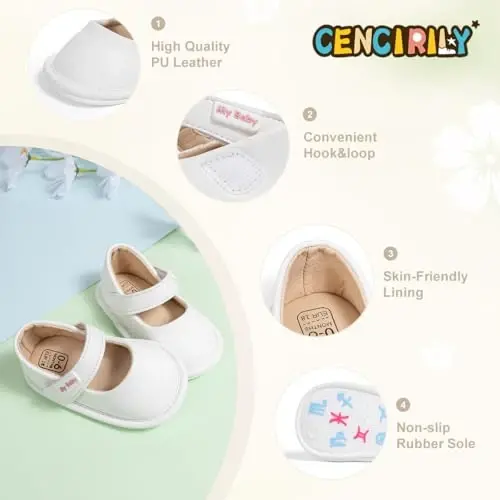 CENCIRILY Infant Baby Girls Mary Jane Flats Sirpanmaydigan Yumshoq Taglik Prewalker Malika To'y Libosi Poyafzallari - 4