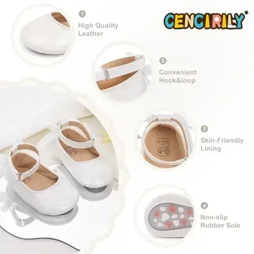 CENCIRILY Infant Baby Girls Mary Jane Flats Sirpanmaydigan Yumshoq Taglikli Yurishdan Oldingi Malika To'y Liboslari Poyabzallari - 4