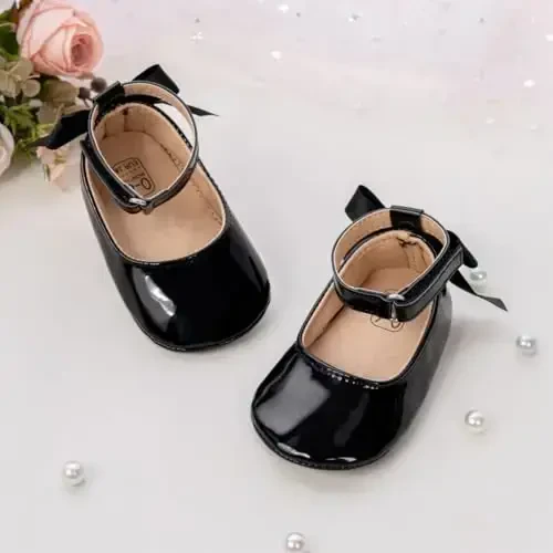 CENCIRILY Infant Baby Girls Mary Jane Flats Sirpanmaydigan Yumshoq Taglikli Yurishga Tayyor Malika To'y Liboslari Poyabzali - 5