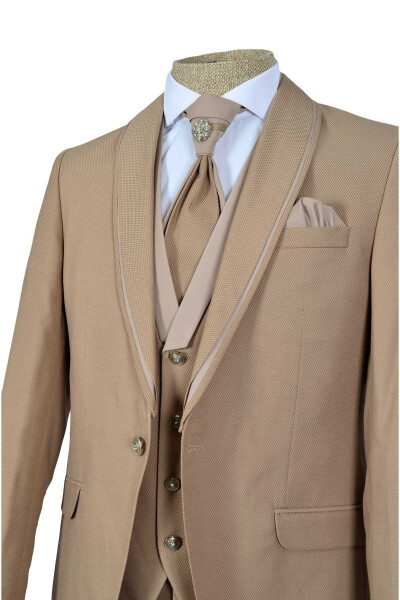 Cengiz Inler Embroidered Double Stripe Shawl Collar Single Button Groom Suit - 2